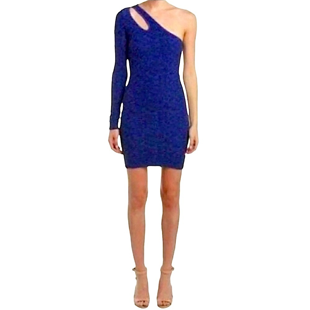 NWT BCBGeneration Bodycon Blue One Shoulder Form-Fitting Mini Dress Size XS